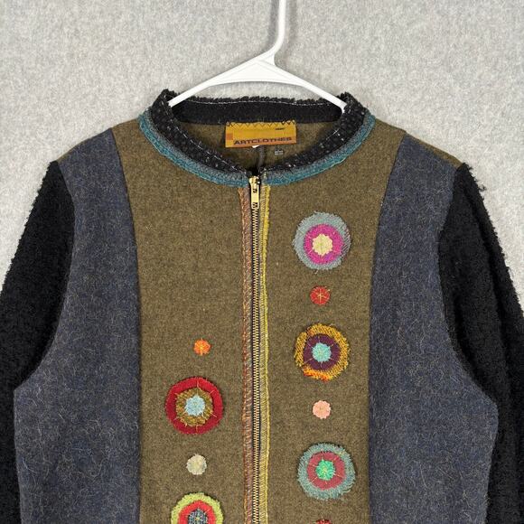 Artclothes Cardigan XS Boiled Felted Applique Fuzzy Patchwork Artsy Crafty Wear - Picture 3 of 16